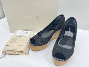 送料無料h51924 JIMMY CHOO ジミーチュウ 134PURDEY パンプス 靴 36 22.5cm ウェッジソール オープントゥ スエード ブラック