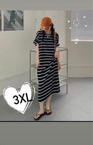 ボーダーワンピース ワンピース チュニック ロング丈　半袖ワンピース　ゆったり　体型隠し　レディース　かわいい　カジュアル