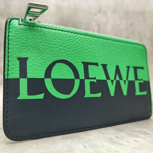 23 year of model / beautiful goods *LOEWE Loewe men's signature coin card f rug men to case change purse . Logo leather bai color green green × navy blue 