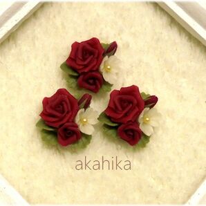 akahika*樹脂粘土花パーツ*ブーケ・赤薔薇・レッドの画像2