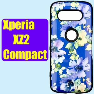 Xperia XZ2 Compact ハイブリッドケース 花柄ブルー f2 PALLET Design LP-XPXC2HVCDBL 耐衝撃 エクスペリアSO-05K コンパクト フラワー