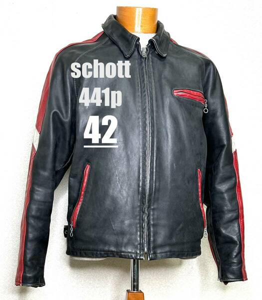 ②schott【42】米国製441pシングルライダース◇牛革ジャン ハーレーgpz