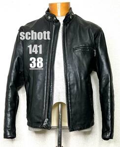 ⑩schott【38】141ライナー付 米国製シングルライダース◇牛革ジャン ハーレーgpz