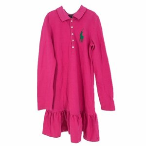 ポロ ラルフローレン POLO RALPH LAUREN ワンピース 長袖 裾フリル 女の子 サイズ140 ピンク