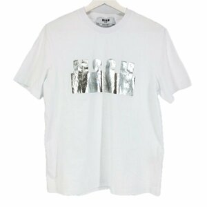 エムエスジーエム MSGM Tシャツ カットソー クルーネック 半袖 メタリックプリント シルバー綿100％ Sサイズ 2841MDM180 ホワイト