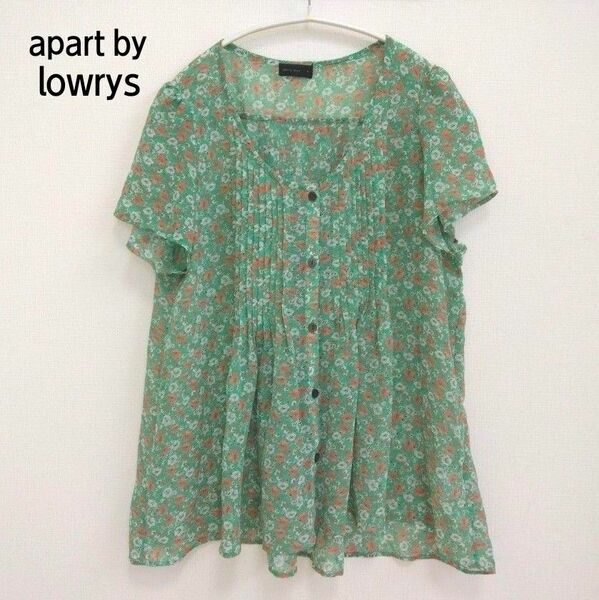 apart by lowrys　アパートバイローリーズ　花柄ブラウス　半袖　フレンチスリーブ　グリーン系 M