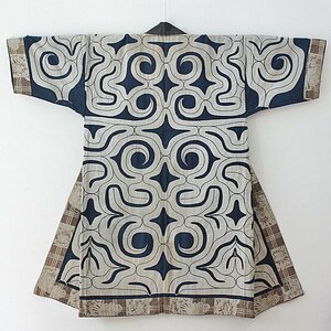 [TAKIYA]7251[a dog race costume kapalamip] white cloth cut . writing . tree cotton embroidery antique kimono textile.. Hokkaido old fine art era 