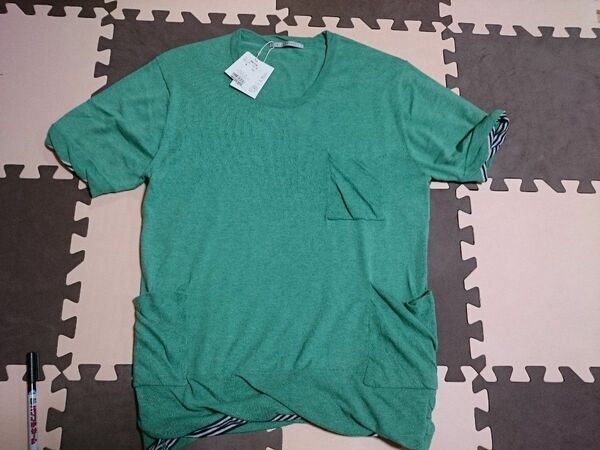 新品 blueTornado ブルートルネード グリーン Tシャツ M 細め カットソー 緑 半袖
