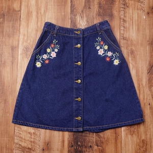 M size knee height Denim skirt Olive des Olive lady's OLIVE des OLIVE old clothes indigo blue FR340