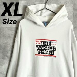 XL★Blackeyepatch ブラックアイパッチ × WASTED YOUTH ウェイステッド ユース コラボ パーカー ホワイト クリーニング済み