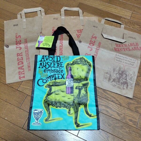  TRADER JOE'S 6 bottle BEVERAGE TOTE エコバッグ トートバッグ ショップ袋3枚（USED）