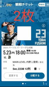 エスコンフィールド北海道 北海道日本ハムファイターズ チケット 5/23(木) 5000円×2