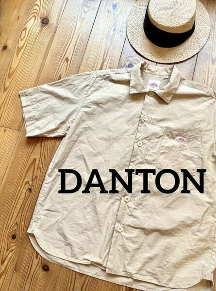DANTON ダントン コットンポプリン 前開き半袖シャツ 38 ベージュ ワイドシルエット メンズ レディース