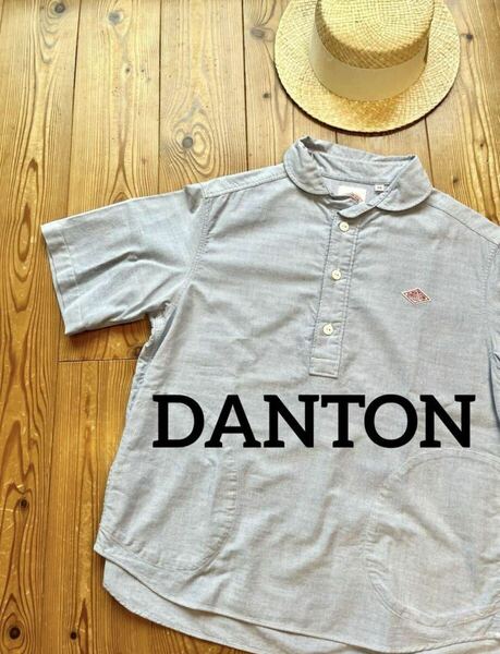 DANTON ダントン コットン プルオーバー 半袖シャツ ブラウス 34 ブルー 水色 レディース