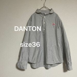 DANTON ラウンドカラーシャツ プルオーバー ストライプ ダントン 36 長袖