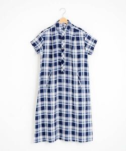  new goods tag not yet arrived LA MARINE FRANCAISE La Marine Francaise Linen check shirt One-piece 2017SS size inscription less navy regular price,19.000+ tax 