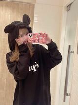 札なし】新品同様美品エピヌepine ear design hoodieディズニーミッキーtシャツワンピーススウェット黒ブラック長袖カジュアル_画像2