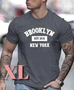 【Tシャツ】新品　XLサイズ《Brooklyn》ダークグレー　サラサラ素材