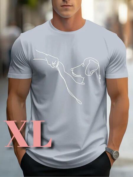 【XLサイズ】新品　ライトグレー　Tシャツ《dog》★シンプル　サラサラ素材