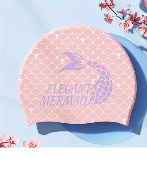 【プールに映える！】スイムキャップ花柄《マーメイド》swimming cap　柔らかシリコン素材　ピンク