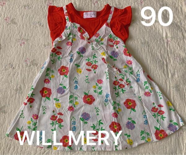 【美品】WELL MERY 半袖ワンピース　90サイズ