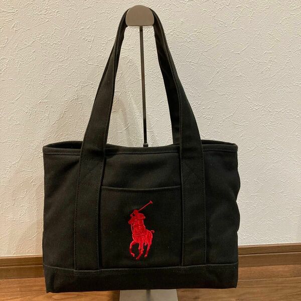 【美品】POLO ラルフローレン 帆布キャンパス トートバッグ 刺繍ポニーロゴ