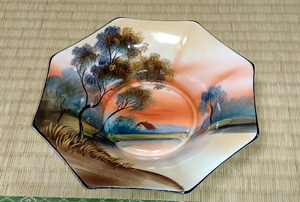 ノリタケ　Old Noritake　日本風景碗　山水八角鉢