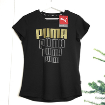 PUMA ゴールドロゴ オーバーサイズ 半袖 Tシャツ 黒 Sサイズ レディース 女性用 プーマ 金色_画像1