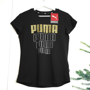 PUMA ゴールドロゴ オーバーサイズ 半袖 Tシャツ 黒 Sサイズ レディース 女性用 プーマ 金色