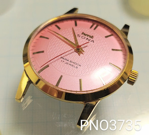(■1)HMT SONA/parashock17石 手巻き機械式 アンティークメンズ腕時計 ラブリーピンク 稼働品　PNO3735