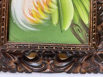 HY1539 絵画　アート　オブジェ　アンティーク　木製フレーム　額縁　鳥　花　額装　インテリア　約63.5*33cm 現状品　0514_画像5