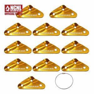 NCNL 自在金具 三角型 ゴールド 12個セット アルミニウム ロープ 長さ調整 テントアクセサリー キャンプ用品 収納用ワイヤー付き