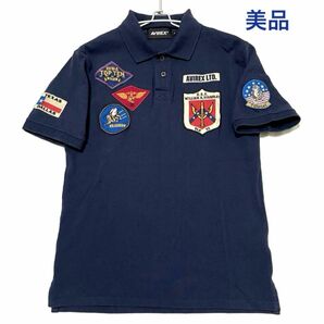 AVIREX ポロシャツ 美品 TOP GUN ロゴ ネイビー L 