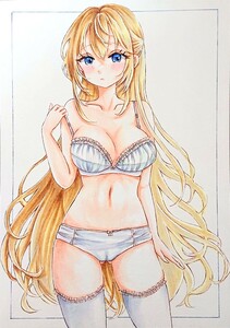 Art hand Auction 【B5】オリジナル手描きイラスト 下着の女の子, コミック, アニメグッズ, 手描きイラスト