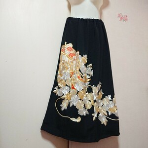  total embroidery ... gorgeous high price kurotomesode * rubber skirt * kimono remake hand made. long skirt 