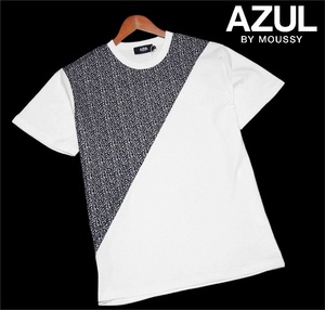 新品! アズールバイマウジー アニマルバイカラー 半袖 Tシャツ ホワイト (M) ☆ AZUL BY MOUSSY メンズ ジャストサイズ 異素材切替 白黒 ★