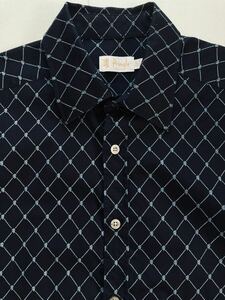 極美品◆PRINGLE プリングル　アイコン入りバイアスチェック　レギュラーカラー　長袖シャツ　15 1/2 メンズ