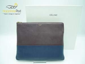 セリーヌCELINE　クラッチ　バッグ　レザー　茶系×青系　バイカラー　