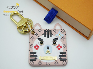  Louis * Vuitton LOUIS VUITTONporutokre* fan face monogram cat motif key holder M68452 CX0129