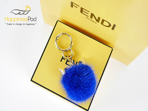  Fendi FENDI Monstar moni pompon charm key holder blue × Gold 
