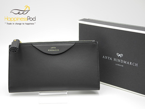  Anya Hindmarch ANYA HINDMARCH длинный кошелек Large двойной Zip бумажник чёрный прекрасный товар 