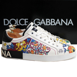 イタリア製★DOLCE&GABBANA★レザースニーカー 9=28 ポルトフィーノ ローカットスニーカー ドルチェ&ガッバーナ メンズ hh i-767