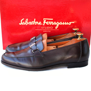 箱付 Salvatore Ferragamo サルバトーレフェラガモ ビットローファー 7.5EE=25.5 ブラウン ビジネス カジュアル メンズ イタリア製 gc i774