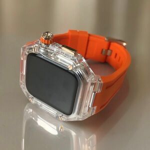 S co ★アップルウォッチバンド ラバーベルト カバー　Apple Watch クリア ケース 40.41.44.45. 4ネジ