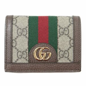 美品 GUCCI グッチ ウォレット 財布 ミニ 二つ折り スナップボタン ファスナー シグネチャー GGパターン ウェブ ストライプ 523155