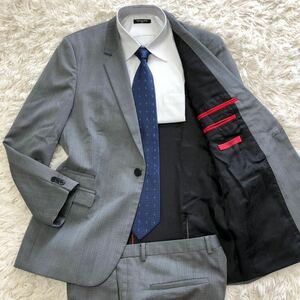  super rare XL! Hugo Boss [ overwhelming feeling of luxury ]HUGO BOSS suit setup gray 1B total lining red tag super110 gloss feeling beautiful Silhouette 50(LL corresponding )