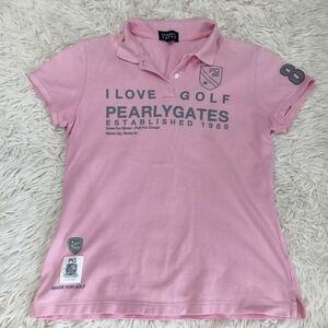 パーリーゲイツ【ラウンドの覇者】PEARLY GATES ポロシャツ 半袖 ピンク 全方位ロゴ お洒落 ゴルフウェア 3(S~M相当) メンズレディースも可