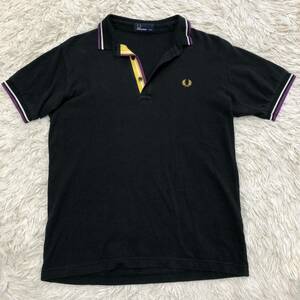 フレッドペリー【お洒落の極み】FRED PERRY ポロシャツ 半袖 ブラック 鹿の子 ゴールド ロゴ刺繍 清涼感 春夏◎ Mサイズ