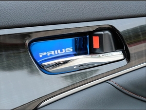 4点セット プリウス ブルー PRIUS プリウスＰＨＶ ロゴ入り ドアハンドル プレート 50系 前期・後期 車内 インナーハンドルカバー 車1台分 