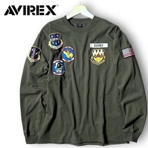 新品 AVIREX アヴィレックス L/S N.Y. A.N.G PATCH T-SHIRT 刺繍ワッペン 長袖 Tシャツ ロンT 3230065 L ミリタリー 軍物 ◆B2950a